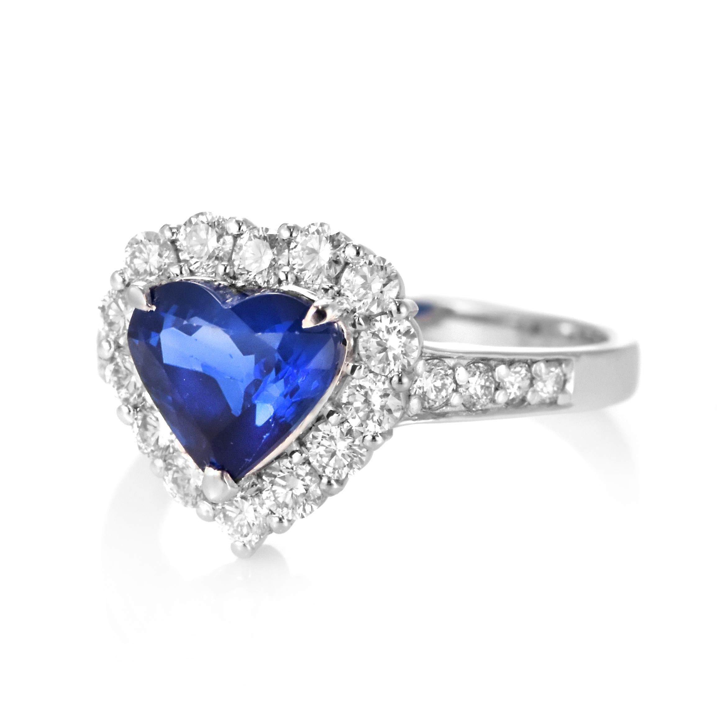 A beautiful ring featuring a 2.05 Carat Natural Sapphire and 0.67 Carats Diamond Accents set in Platinum. Sapphires have extraordinary durability - they excel in hardness as well as toughness and durability making them very popular in jewelry.