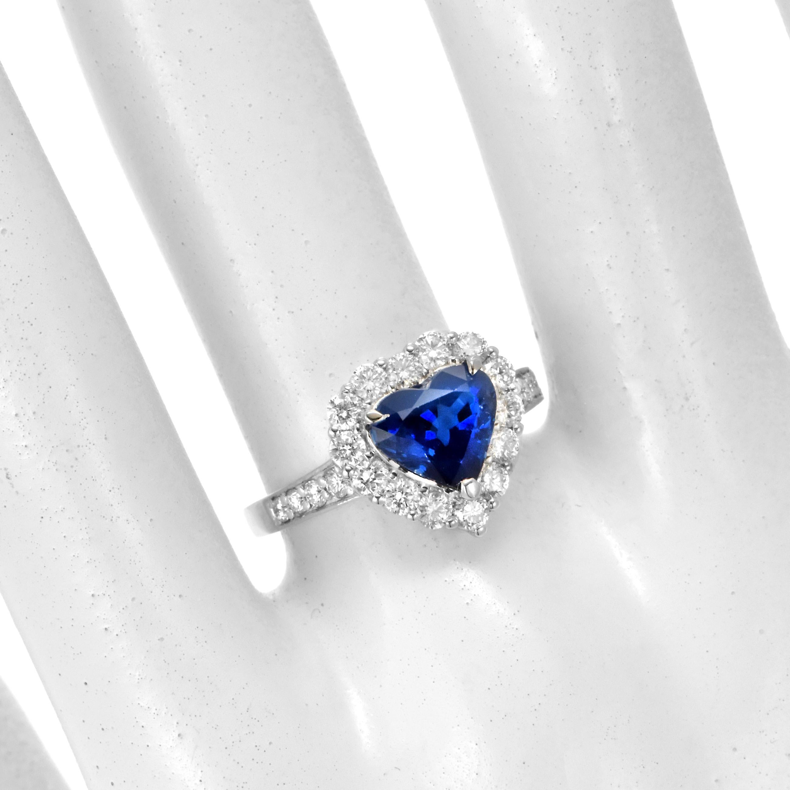 Heart Cut 2.05 Carat Natural Sapphire and Diamond Ring Made in Platinum For Sale