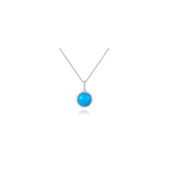 2.05 Carat Natural Turquoise and Diamond Necklace Pendant 14k White Gold