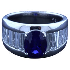 Bague jonc en platine avec saphir bleu non chauffé de 2,05 carats et diamants certifiés GIA