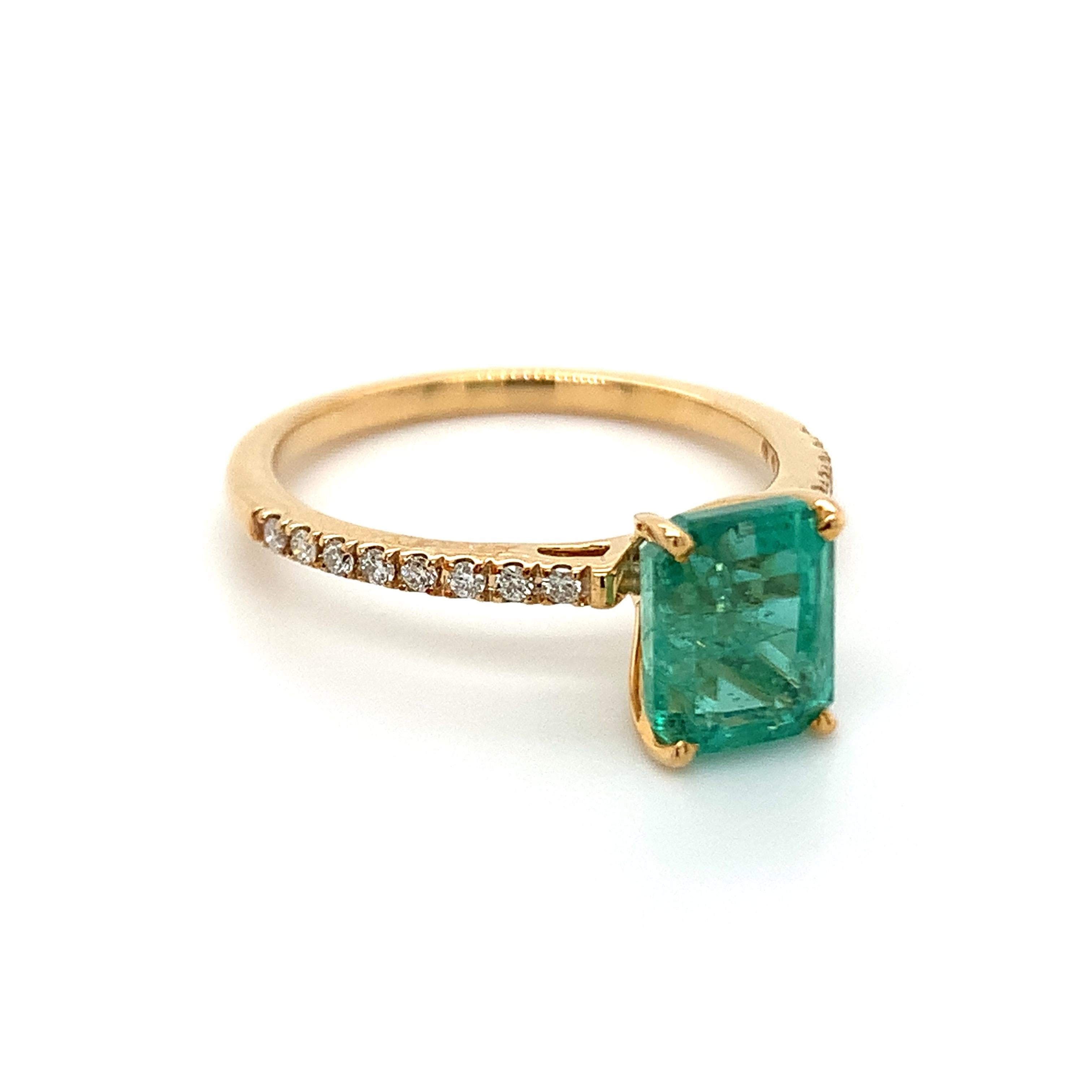 Octagon cut emerald gemstone beautifully crafted in a 10K yellow gold ring with natural diamonds.

With a vibrant green color hue. The birthstone for May is a symbol of renewed spring growth. Explore a vast range of precious stone Jewelry in our