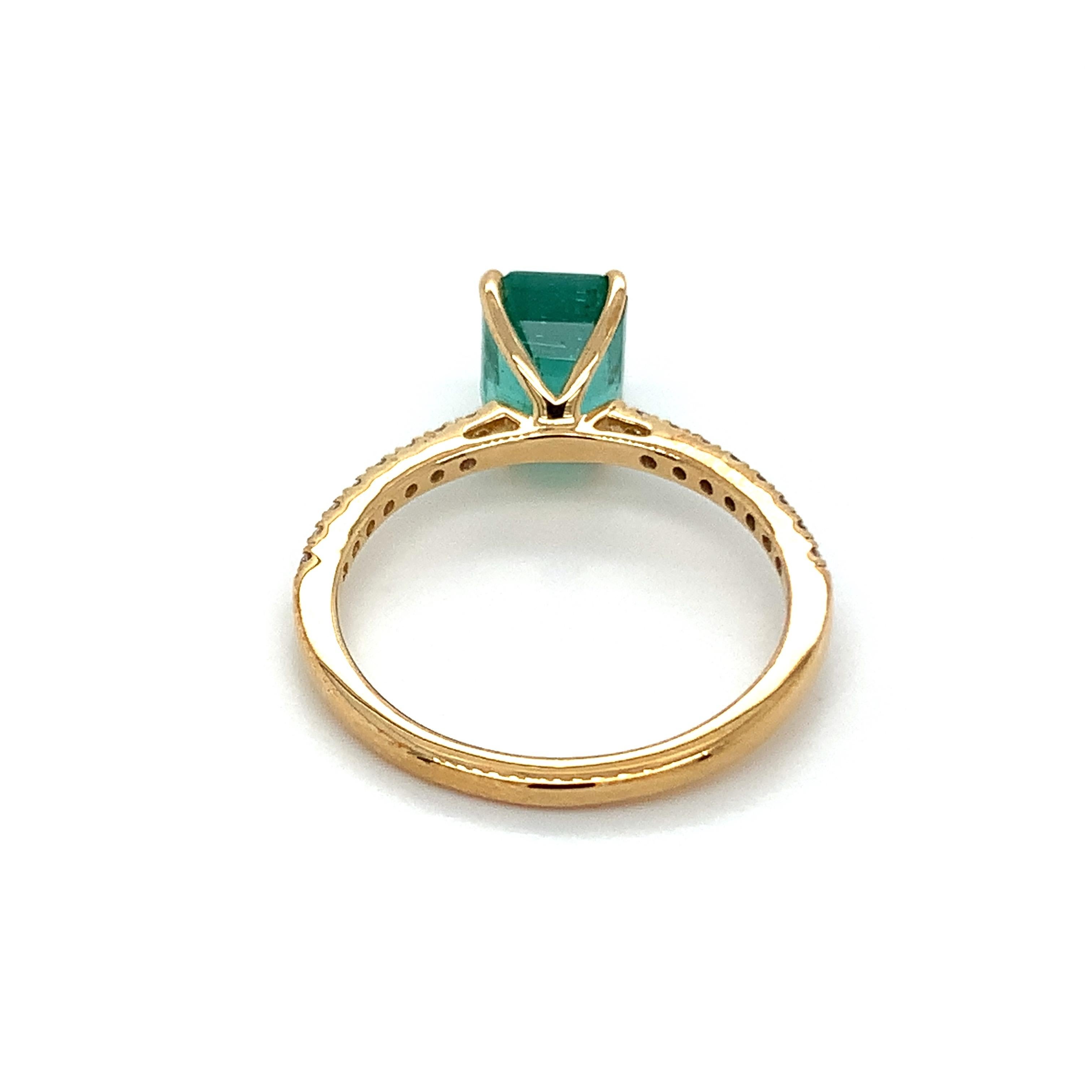 Modern 2.05 Carat Octagon Cut Emerald Ring with Diamonds in 10k Yellow Gold For Sale