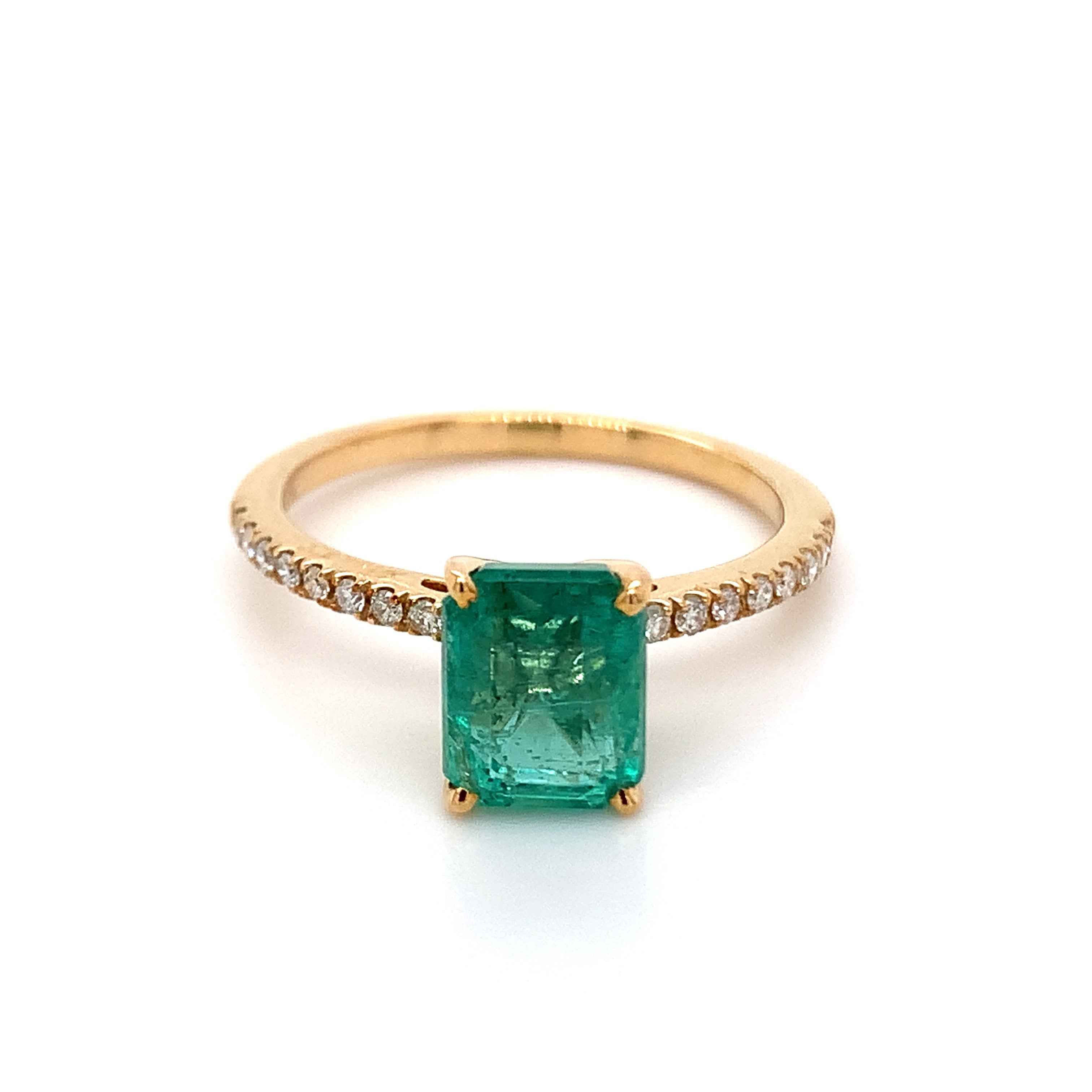 2.05 Carat Octagon Cut Emerald Ring with Diamonds in 10k Yellow Gold For Sale