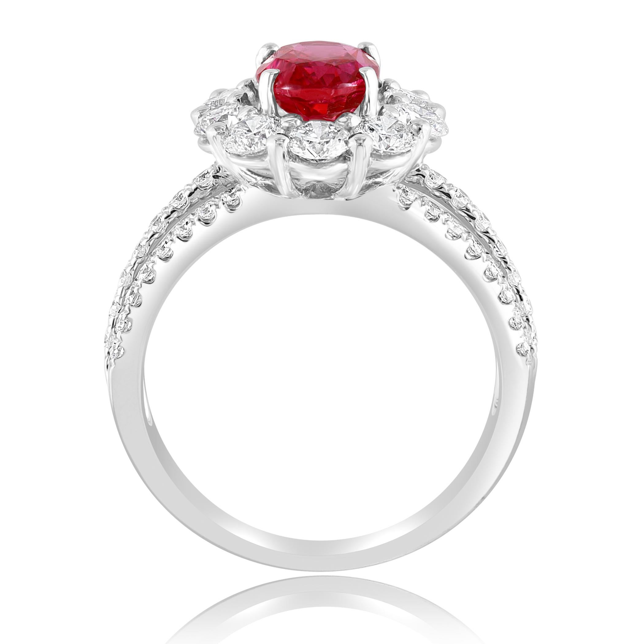 2.05 Carat Oval Cut Natural Ruby and Diamond Engagement Ring in 18K White Gold In New Condition For Sale In NEW YORK, NY
