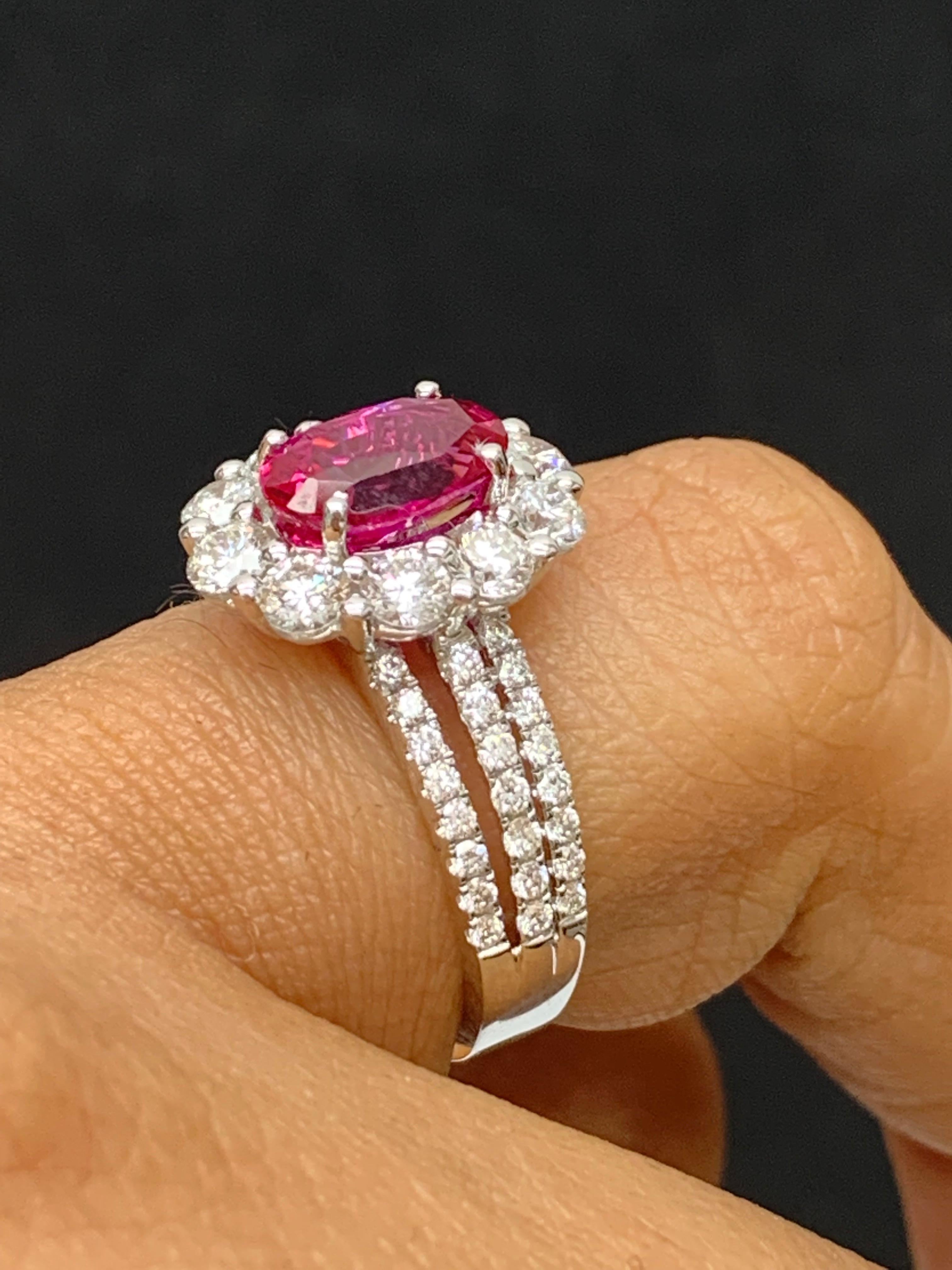 2.05 Carat Oval Cut Natural Ruby and Diamond Engagement Ring in 18K White Gold For Sale 4