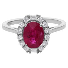 2.05 Carat Oval Ruby Halo Ring 0.32 Carat SI/H Diamond 14 Karat White Gold