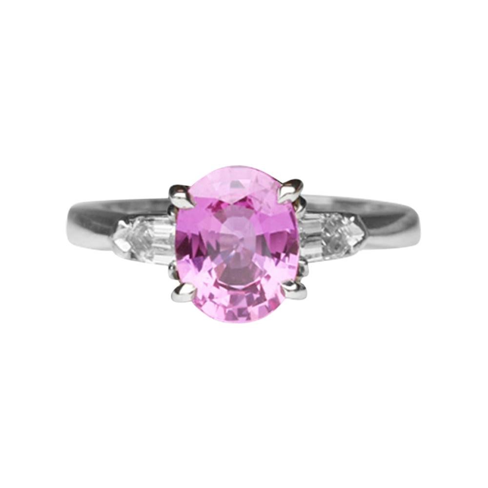 2.05 Carat Pink Sapphire and Diamond Platinum Cocktail Ring Estate Fine Jewelry For Sale