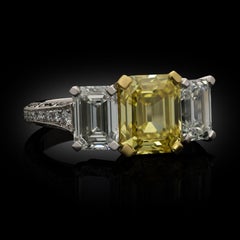 2.05 Carat Round Brilliant Diamond Ring Fancy Yellow 14K White Gold