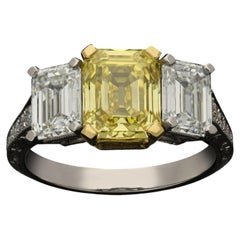 2.05 Carat Round Brilliant Diamond Ring Fancy Yellow 14K White Gold