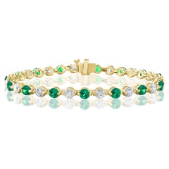 Bracelet en or jaune 14 carats avec émeraudes rondes et diamants de 2,05 carats