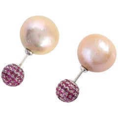 2.05 Carat Ruby Pearl Stud Earrings