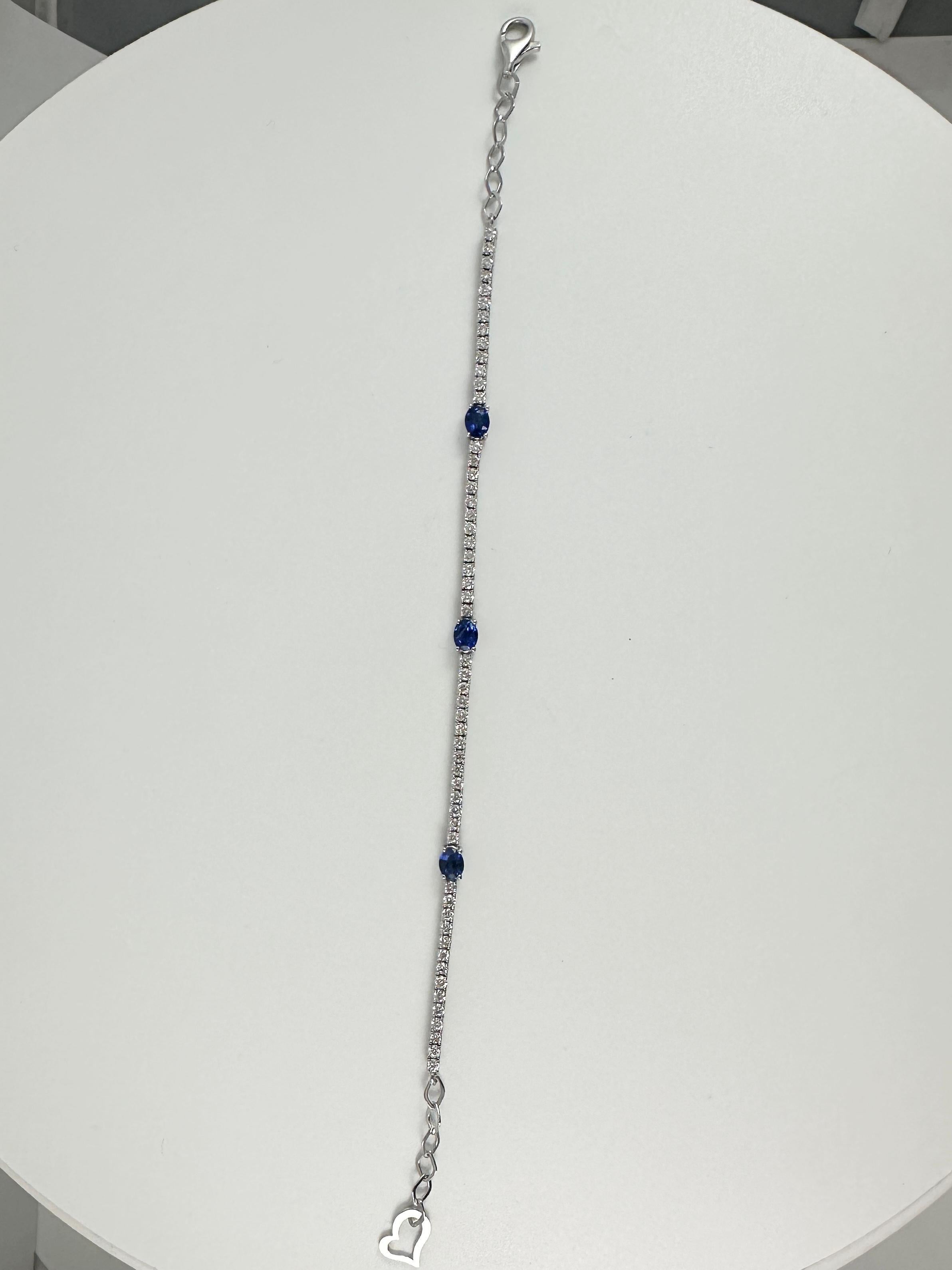 Contemporaneo Bracciale regolabile con zaffiro e diamante da 2,05 carati in oro bianco 14K in vendita