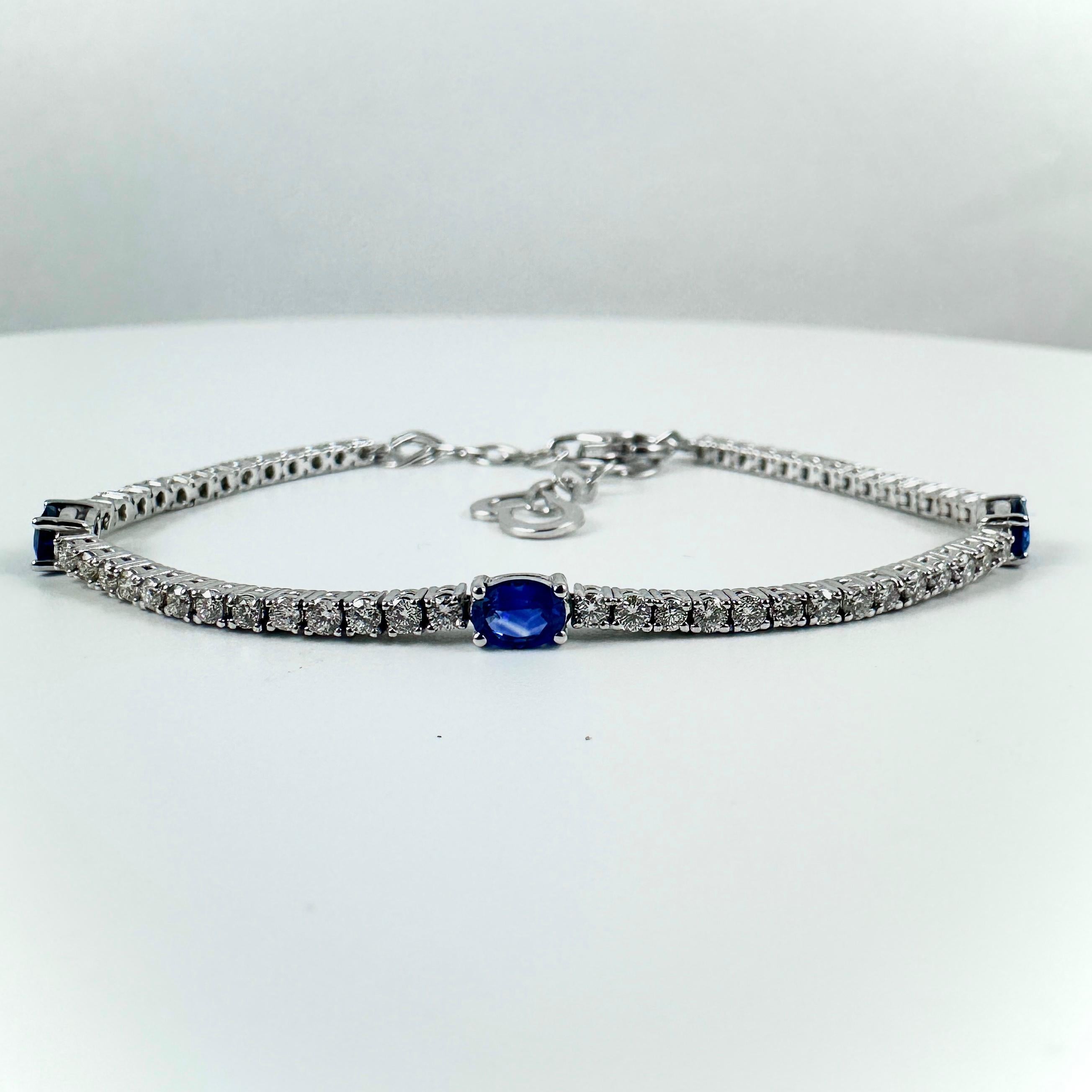 Taglio misto Bracciale regolabile con zaffiro e diamante da 2,05 carati in oro bianco 14K in vendita