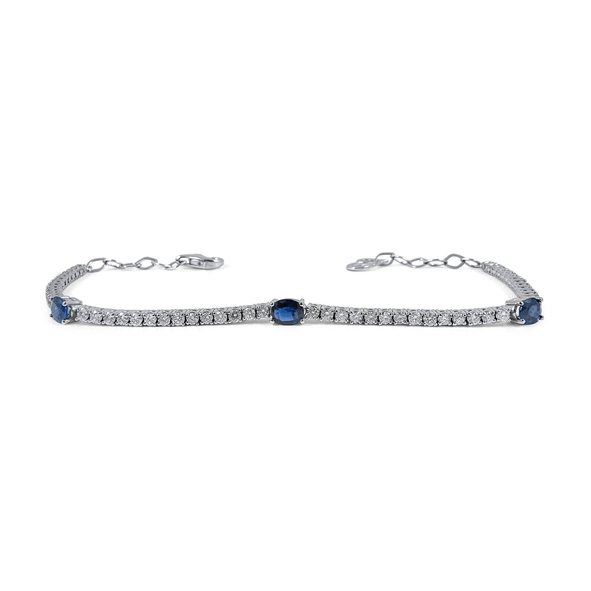 Bracciale regolabile con zaffiro e diamante da 2,05 carati in oro bianco 14K In condizioni Nuovo in vendita a New York, NY