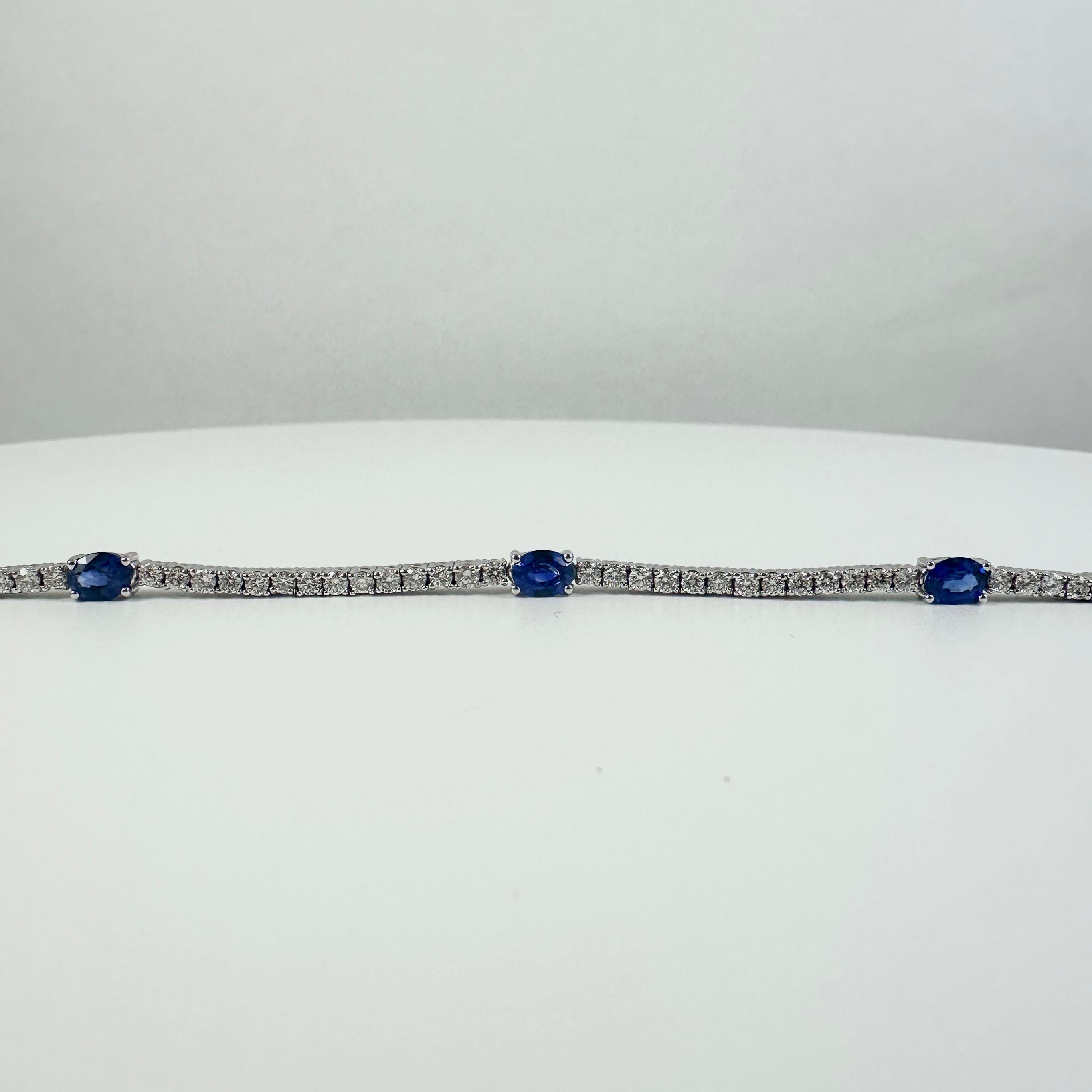 Bracciale regolabile con zaffiro e diamante da 2,05 carati in oro bianco 14K in vendita 1