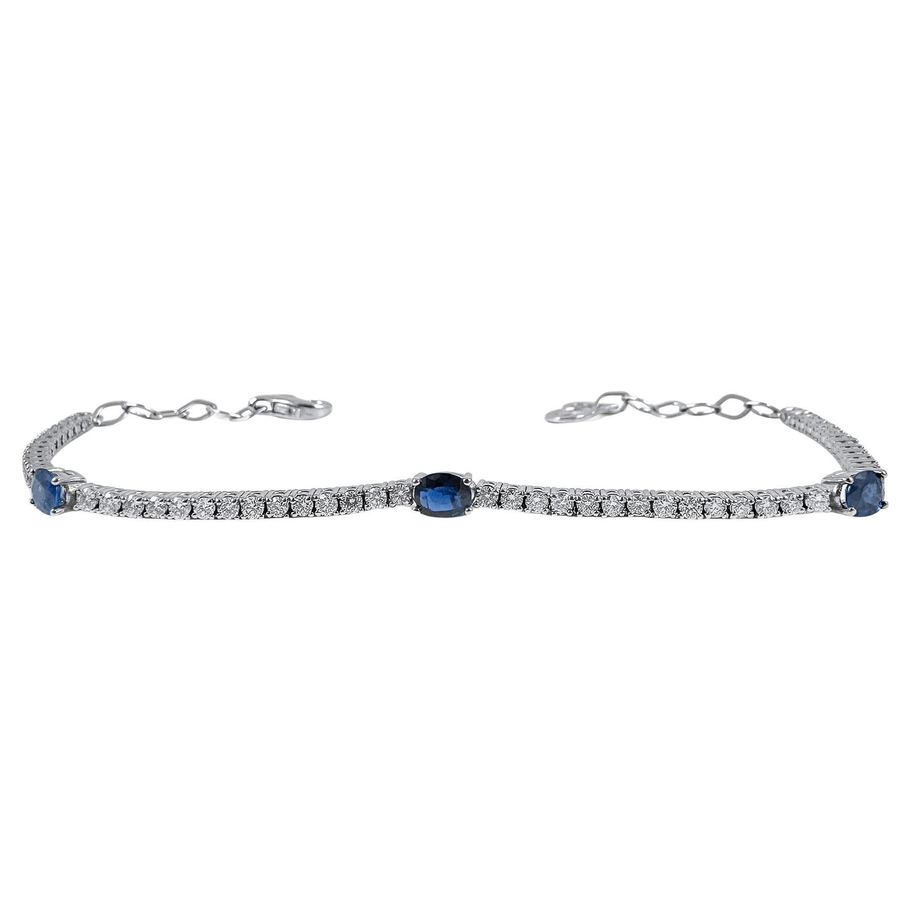 Bracciale regolabile con zaffiro e diamante da 2,05 carati in oro bianco 14K