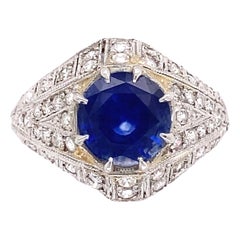 2.05 Carat Sapphire Diamond Platinum Art Deco Style Ring Estate Fine Jewelry
