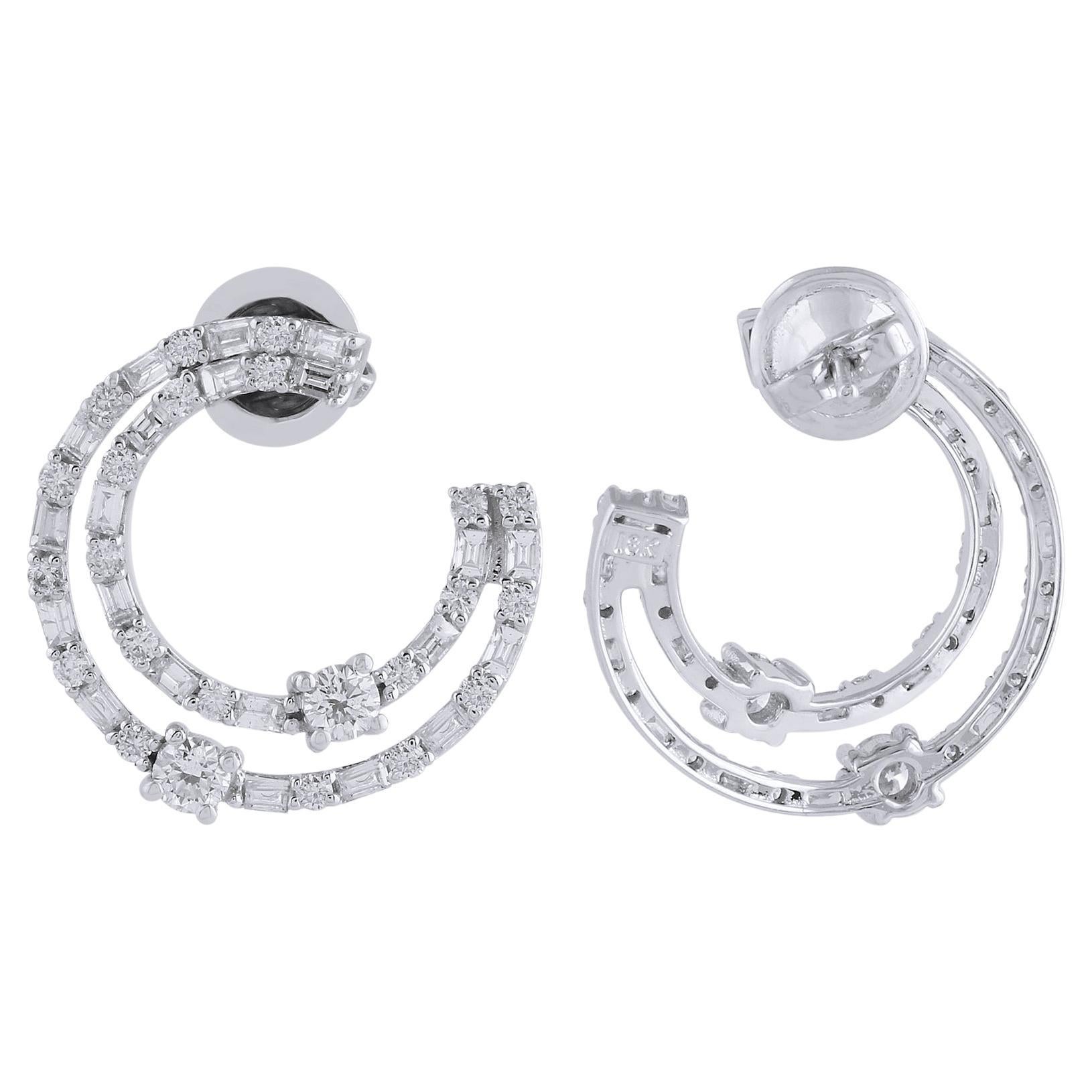 2.05 Carat SI Clarity HI Color Baguette Diamond Earrings 18 Karat White Gold For Sale