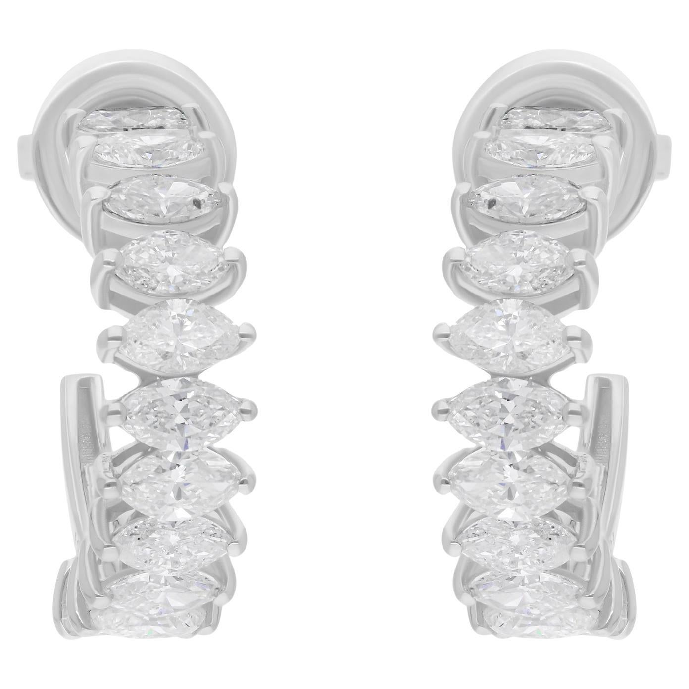 2.05 Carat SI/H Marquise Diamond Hoop Earrings 18 Karat White Gold Fine Jewelry