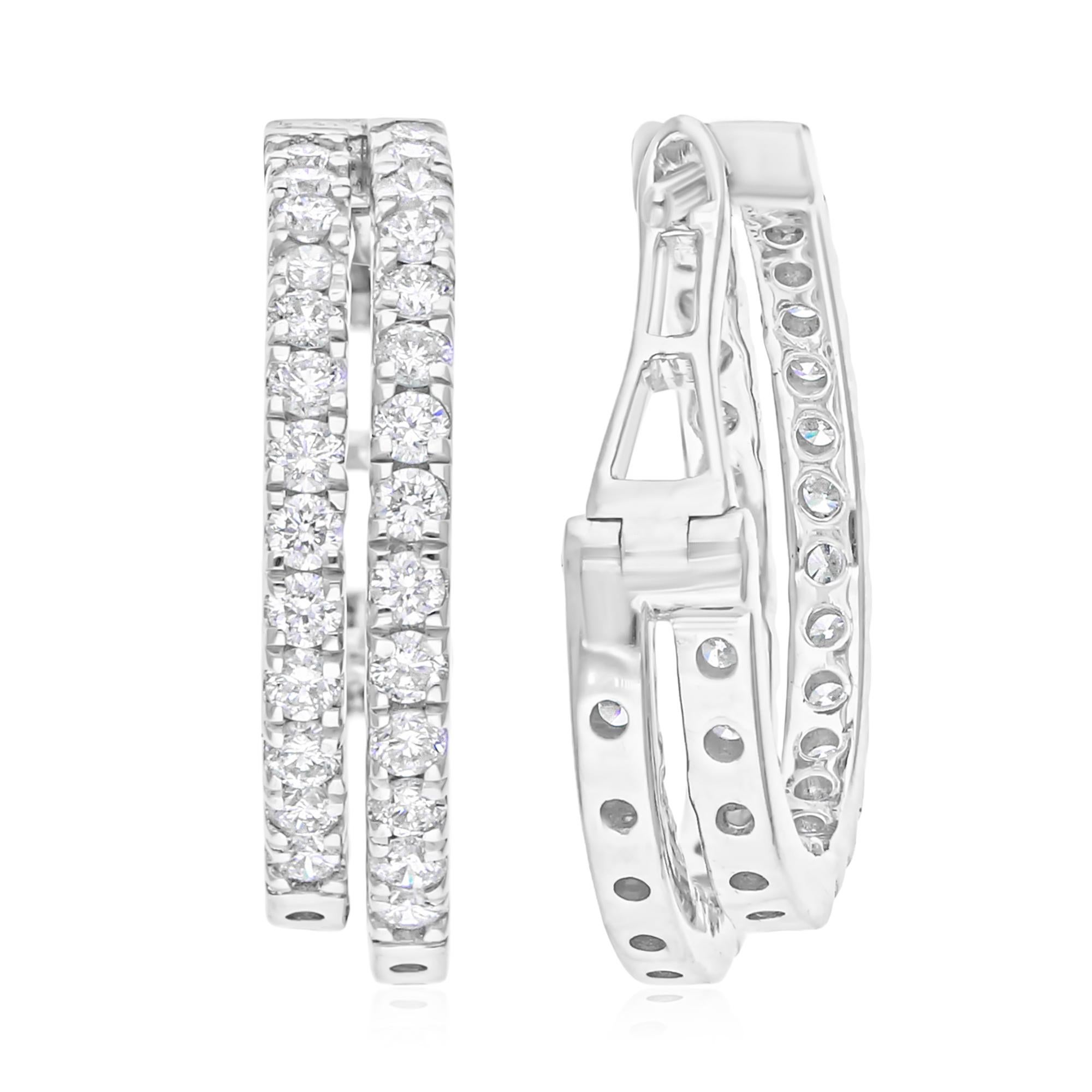 Modern 2.05 Carat SI/H Round Brilliant Cut Diamond Hoop Earrings 14 Karat White Gold For Sale