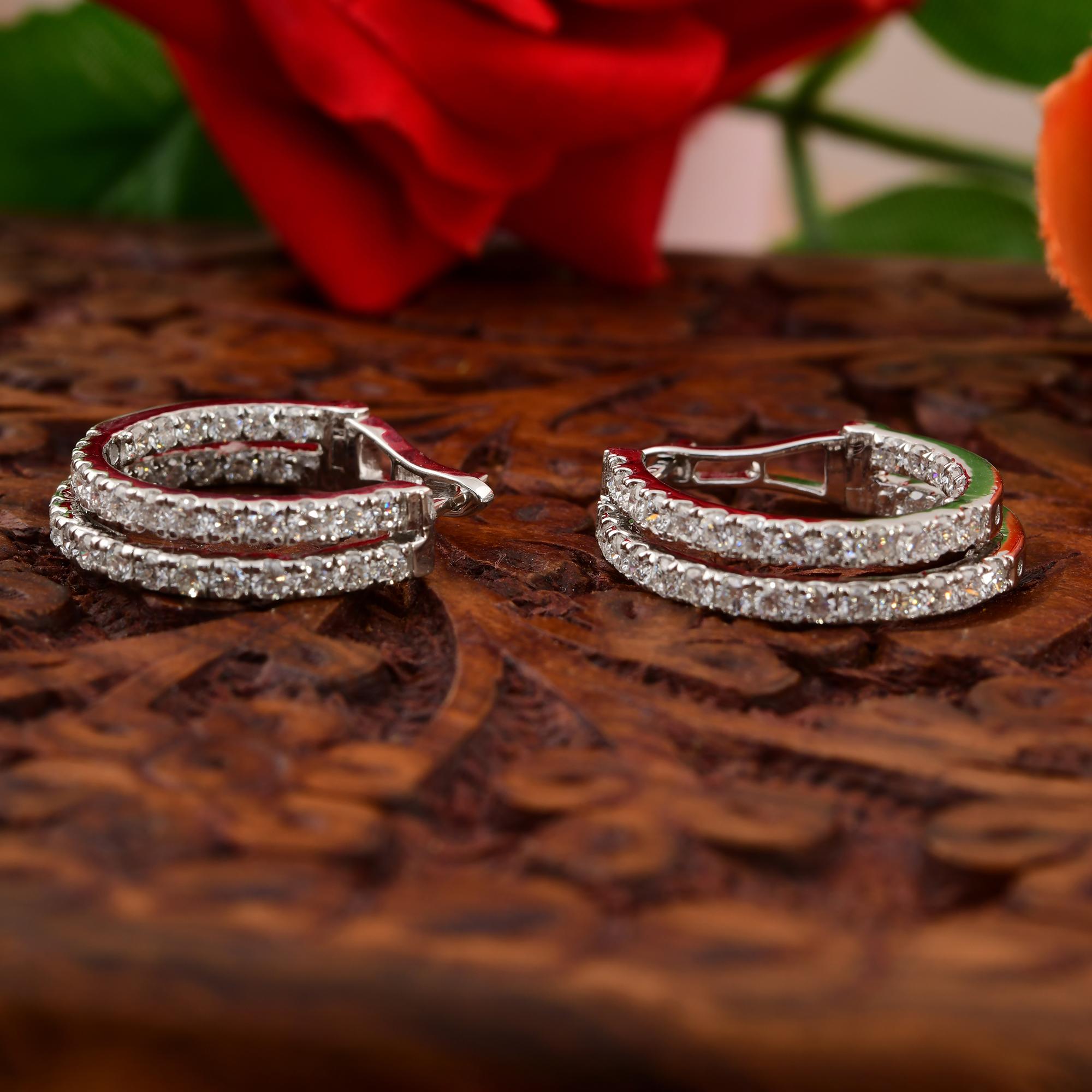 Round Cut 2.05 Carat SI/H Round Brilliant Cut Diamond Hoop Earrings 14 Karat White Gold For Sale