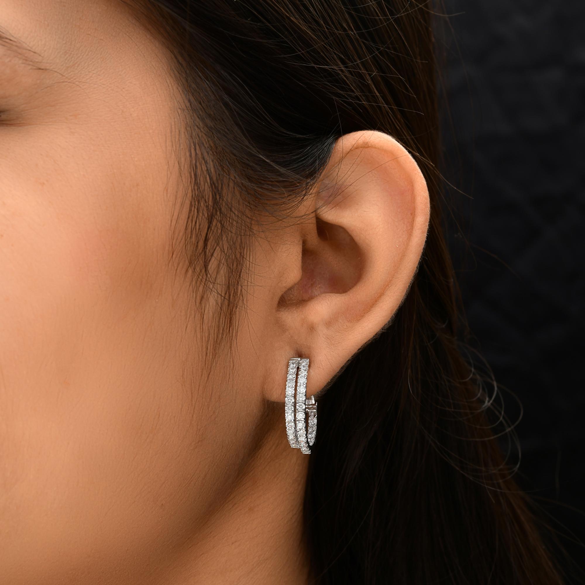 2.05 Carat SI/H Round Brilliant Cut Diamond Hoop Earrings 14 Karat White Gold In New Condition For Sale In Diera, Dubai