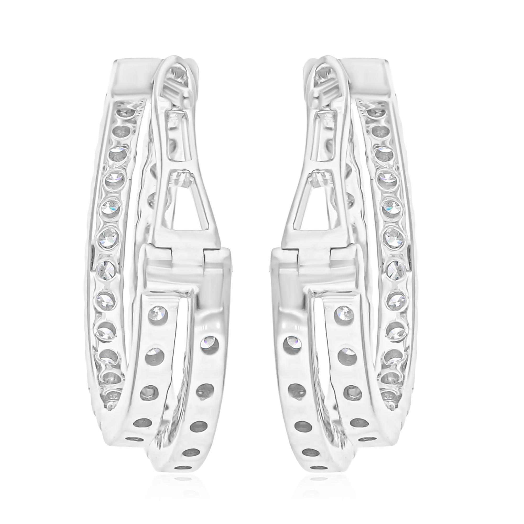Women's 2.05 Carat SI/H Round Brilliant Cut Diamond Hoop Earrings 14 Karat White Gold For Sale