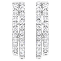 Pendientes de aro de diamantes talla brillante redonda SI/H de 2,05 quilates y 14 quilates de oro blanco