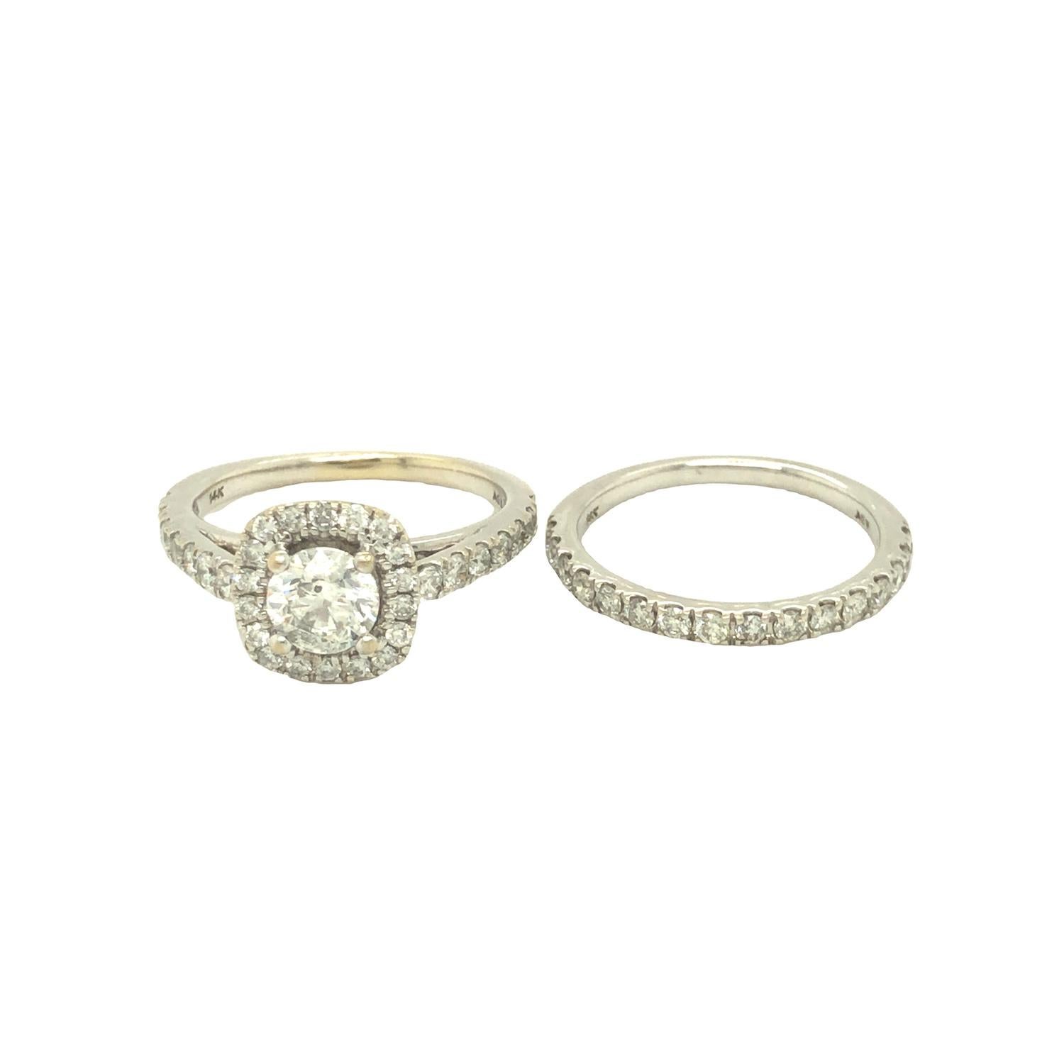 2,05 Karat runder Diamant Halo Verlobungsring & Ring Brautset 14K Weiß im Zustand „Hervorragend“ im Angebot in beverly hills, CA