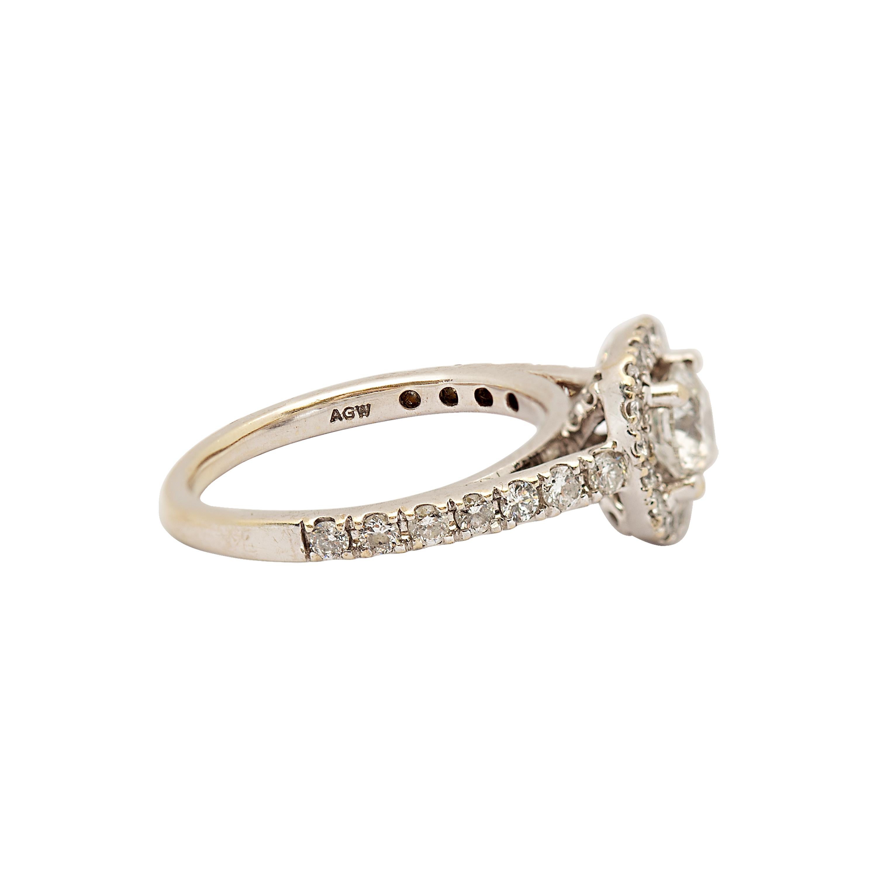 2.05 Carat Total Round Diamond Halo Engagement Ring & Band Bridal Set 14K White For Sale 1