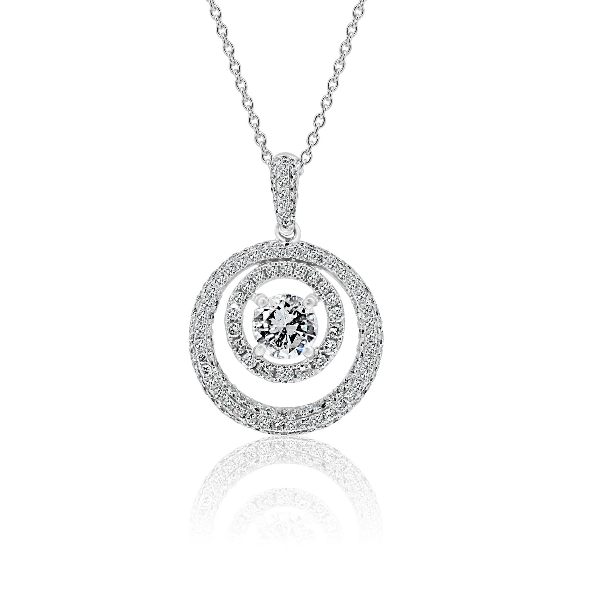 Stunning White G-H Color SI-I Clarity 0.87 Carat Round Diamond Encircled in Double Halo of White G-H Color SI diamonds 1.18 Carat in 14K White Gold Fashion Circle Pendant Chain Necklace.

Style available in different price ranges. Prices are based