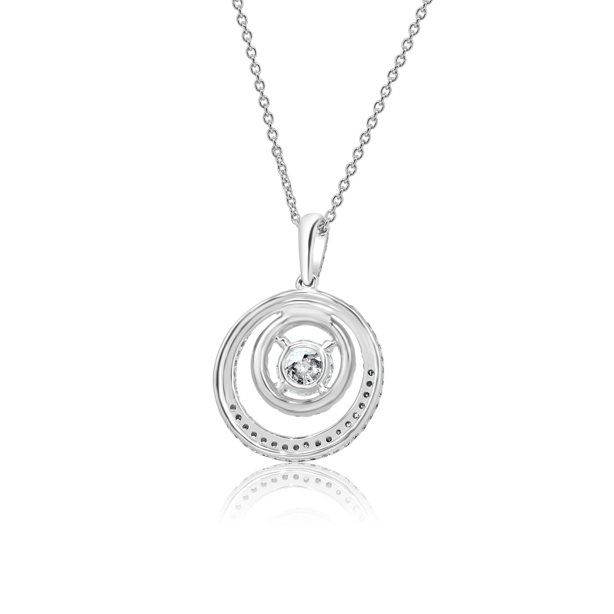 2.05 Carat Total Weight Round Diamond Double Halo Gold Pendant Chain Necklace In New Condition In NEW YORK, NY