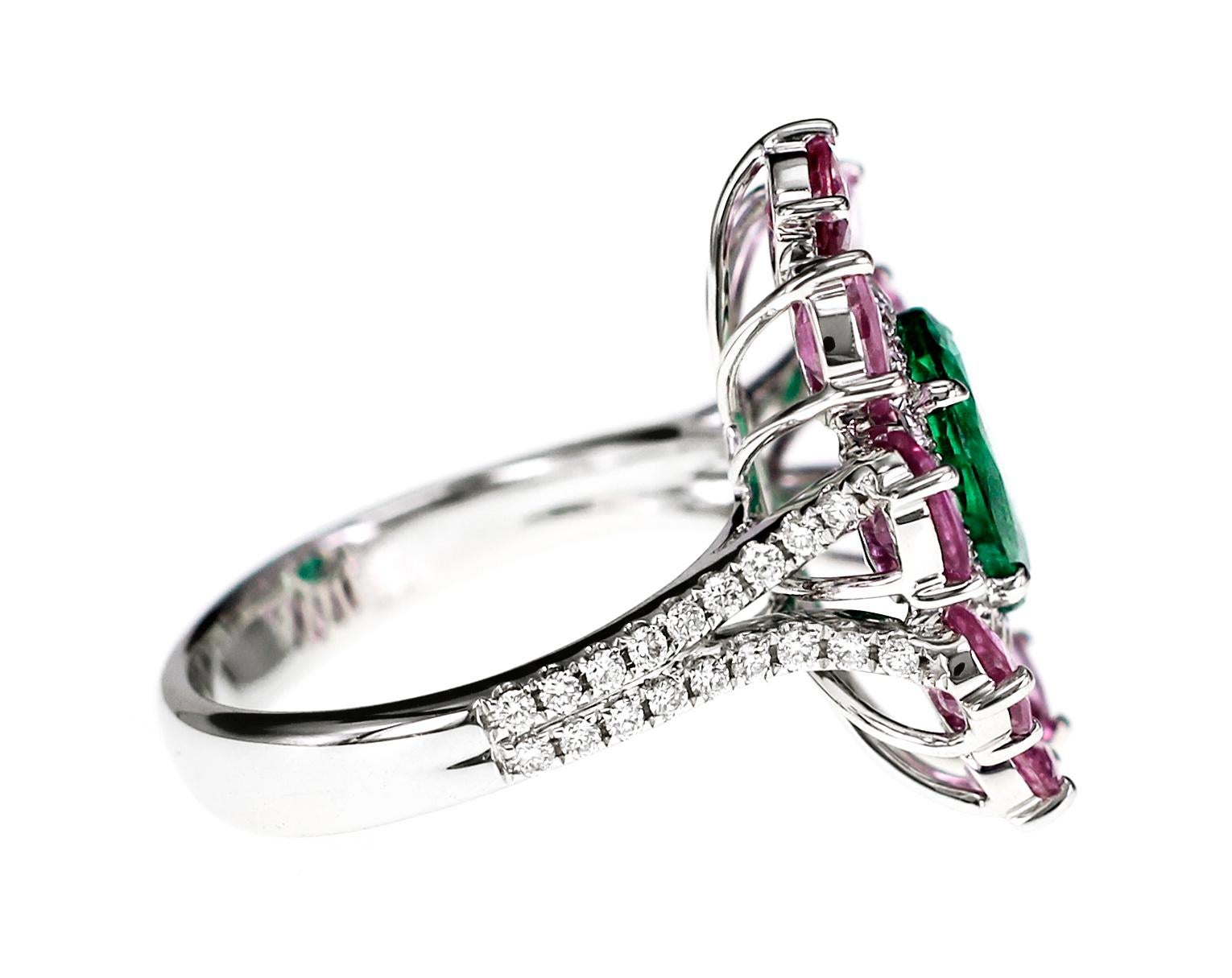 emerald and pink sapphire ring