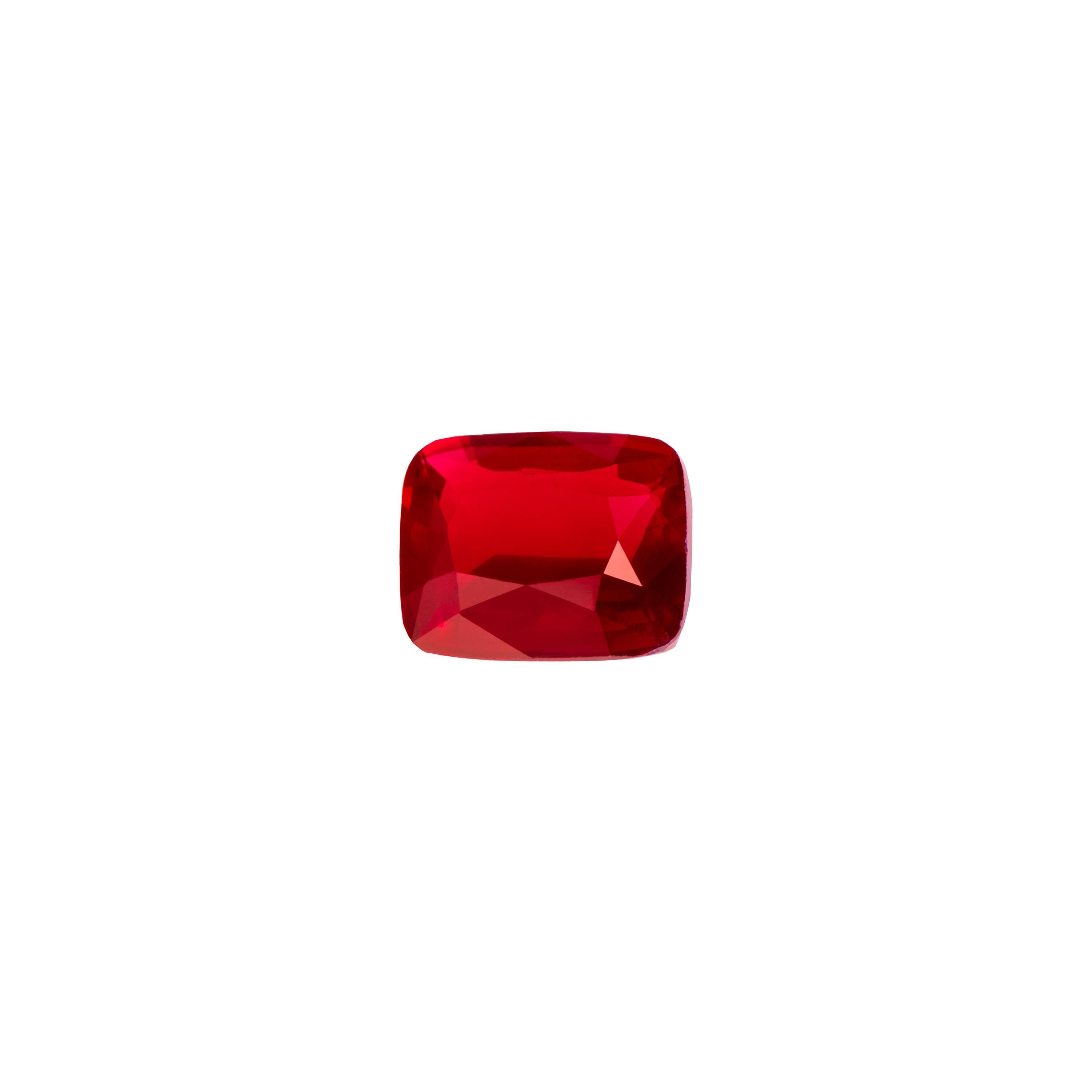 2.05 Carat Vivid Red Ruby, Mozambique, Unheated, Rectangular Cushion Cut