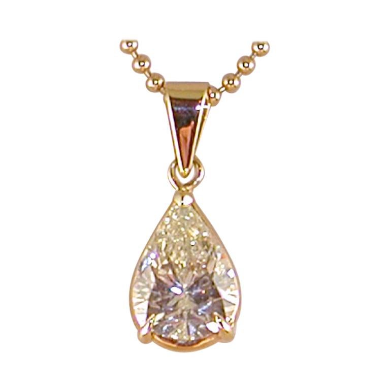 2.05 Carat Yellow Gold Necklace Pear Shape Diamond Solitaire Pendant For Sale