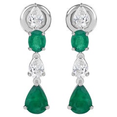2.05 Carat Zambian Emerald 0.99 Carat Diamond Earrings 18 Karat White Gold