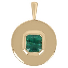 2.05 Carat Zambian Emerald Green Asscher Cut Rounded Circle Bezel Pendant 18K