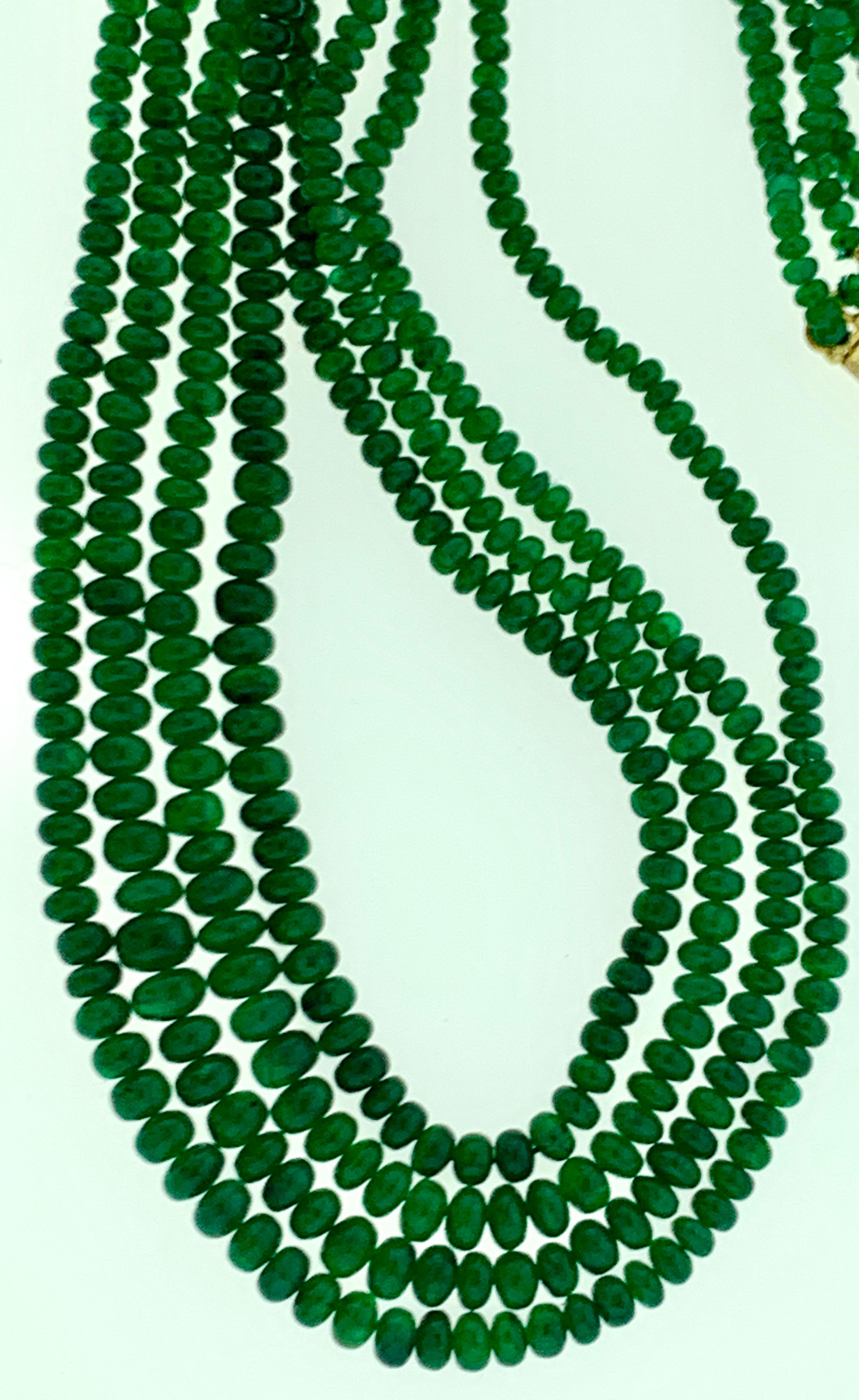 Women's 205 Carat 4 Layer Brazilian Emerald Bead Necklace Sterling Silver Clasp