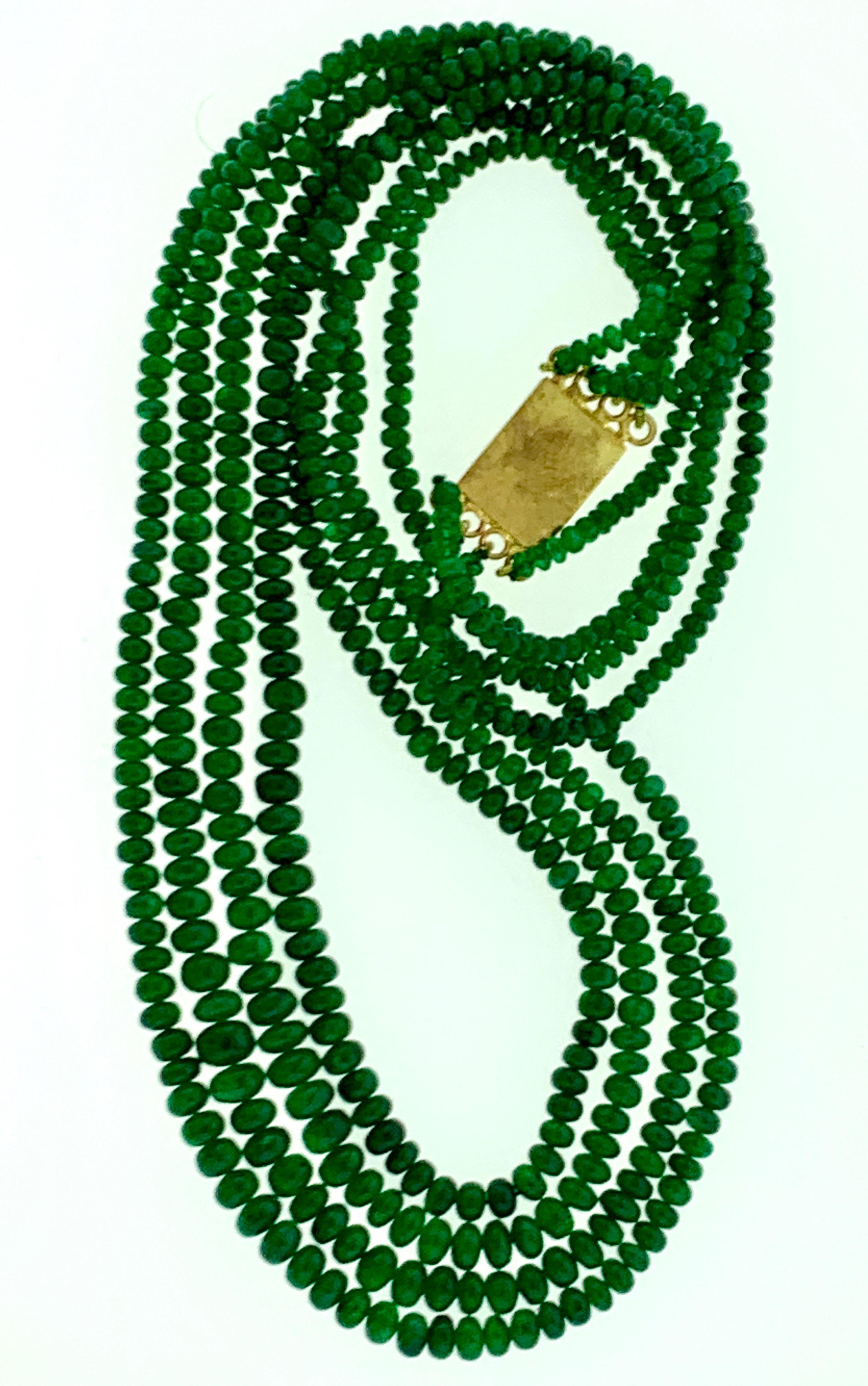205 Carat 4 Layer Brazilian Emerald Bead Necklace Sterling Silver Clasp 1
