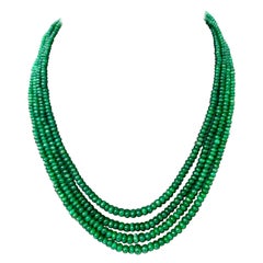 205 Carat 4 Layer Brazilian Emerald Bead Necklace Sterling Silver Clasp