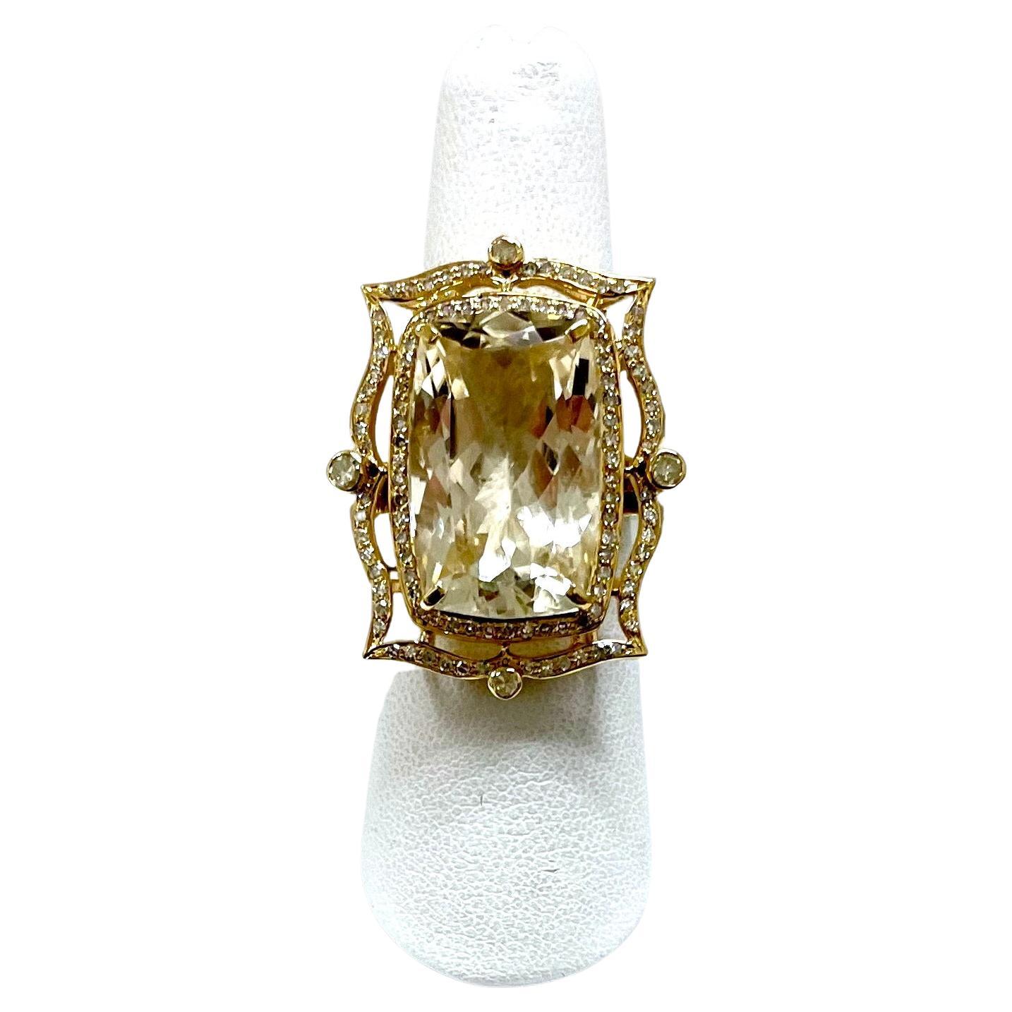 20.5 Carats Champagne Topaz with Diamond Paradizia Ring For Sale 5