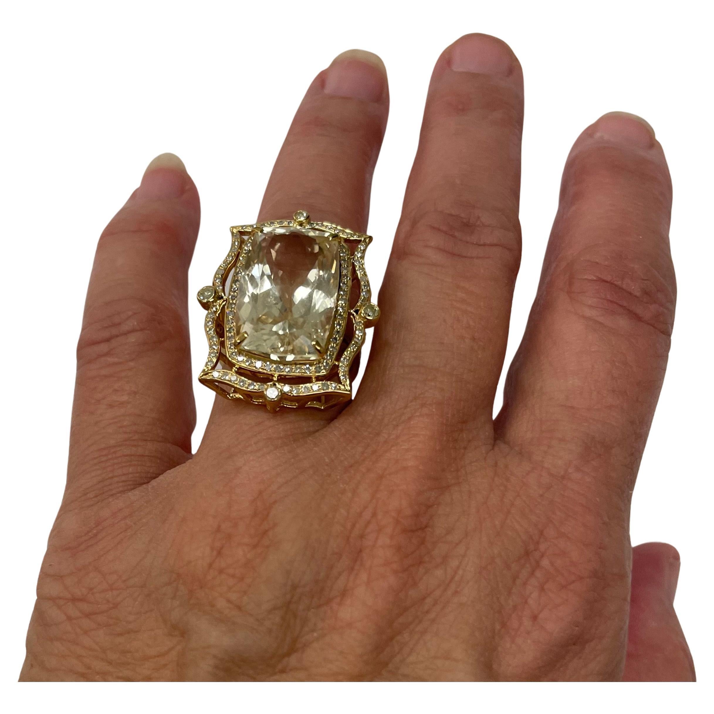 20.5 Carats Champagne Topaz with Diamond Paradizia Ring For Sale 6