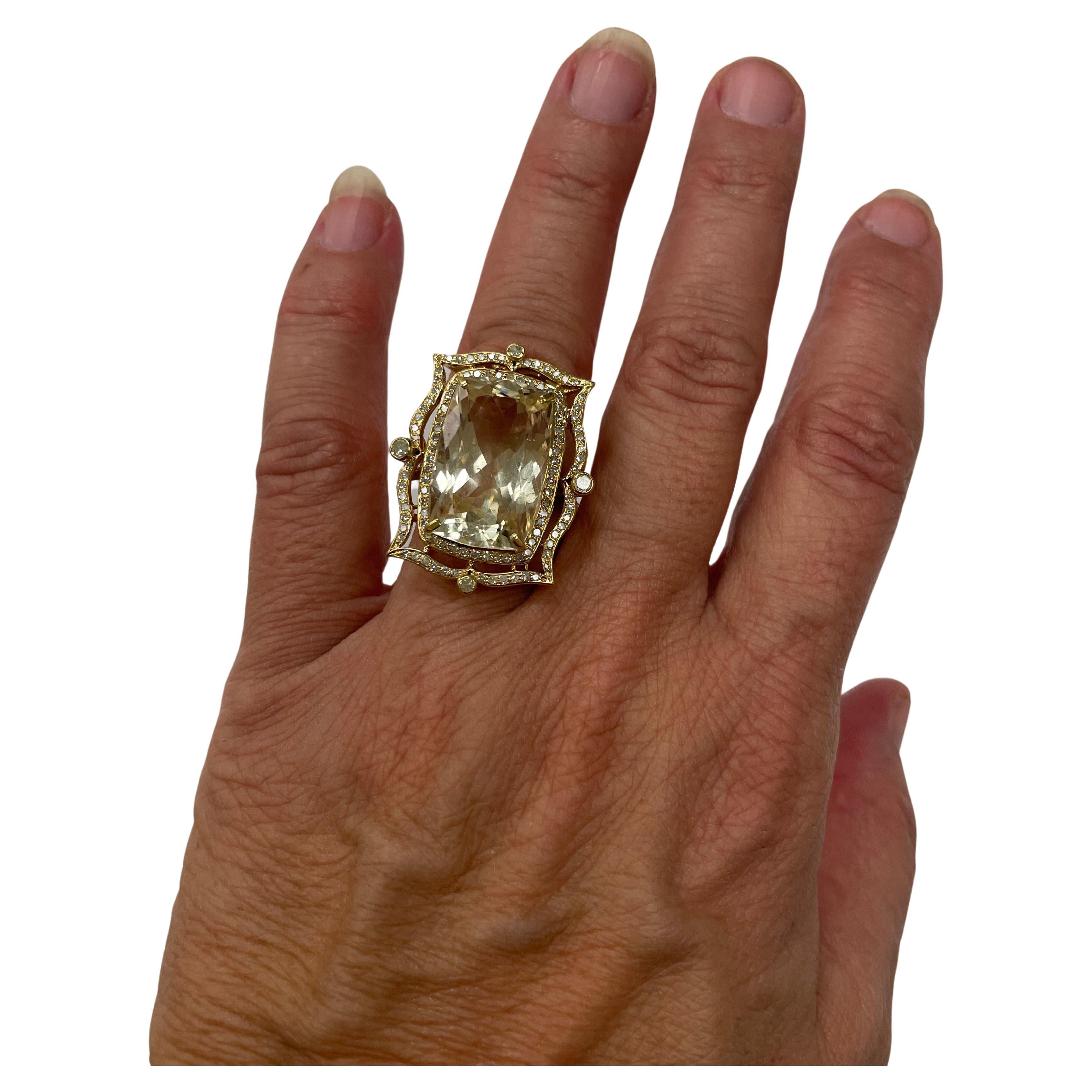 20.5 Carats Champagne Topaz with Diamond Paradizia Ring For Sale 8