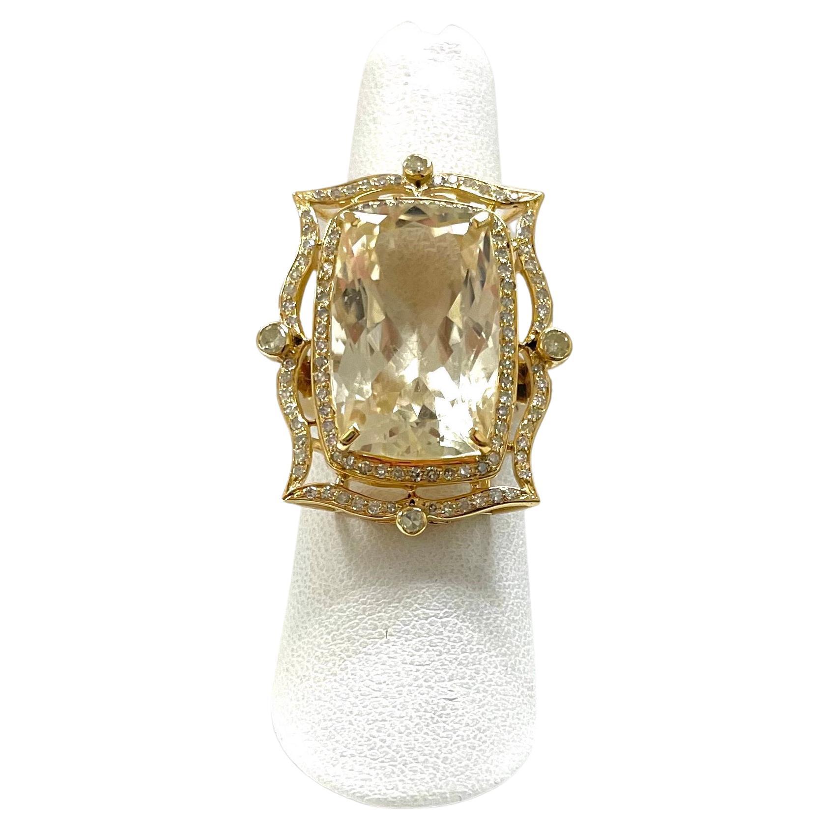 Artisan 20.5 Carats Champagne Topaz with Diamond Paradizia Ring For Sale
