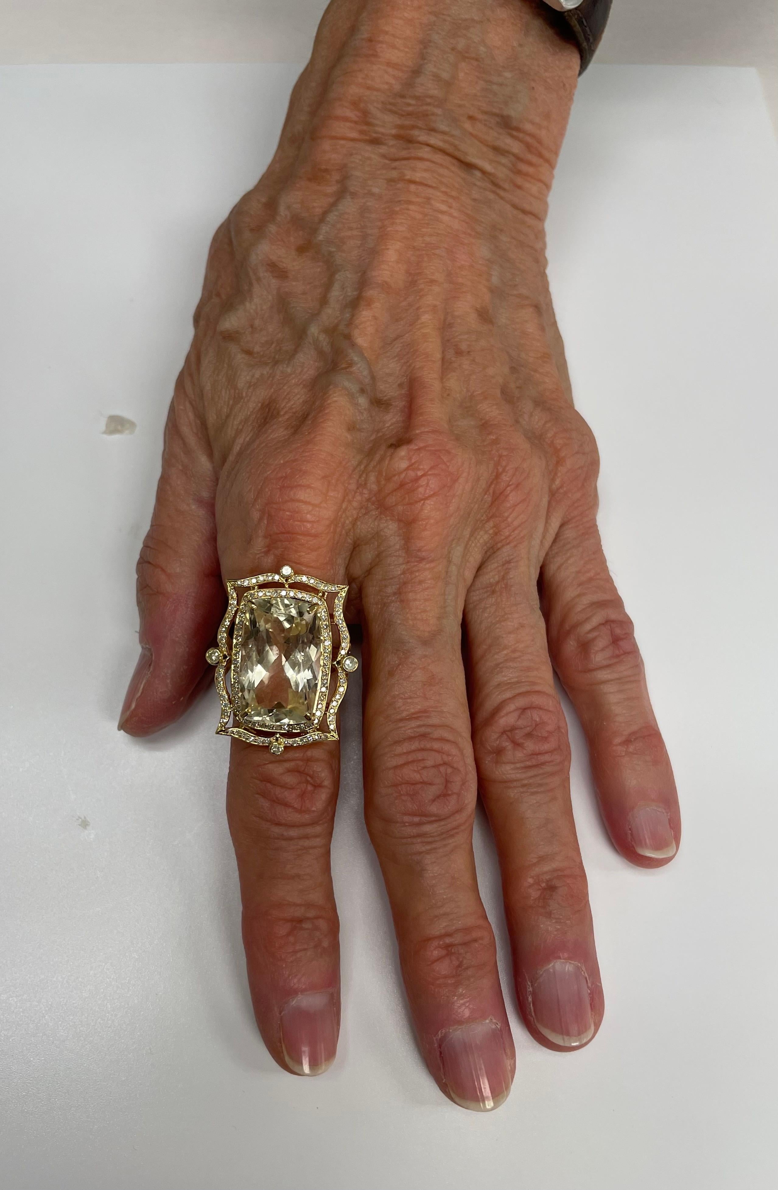 20.5 Carats Champagne Topaz with Diamond Paradizia Ring In New Condition For Sale In Laguna Beach, CA