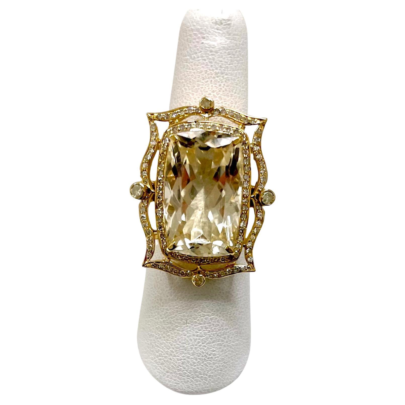 Women's 20.5 Carats Champagne Topaz with Diamond Paradizia Ring For Sale
