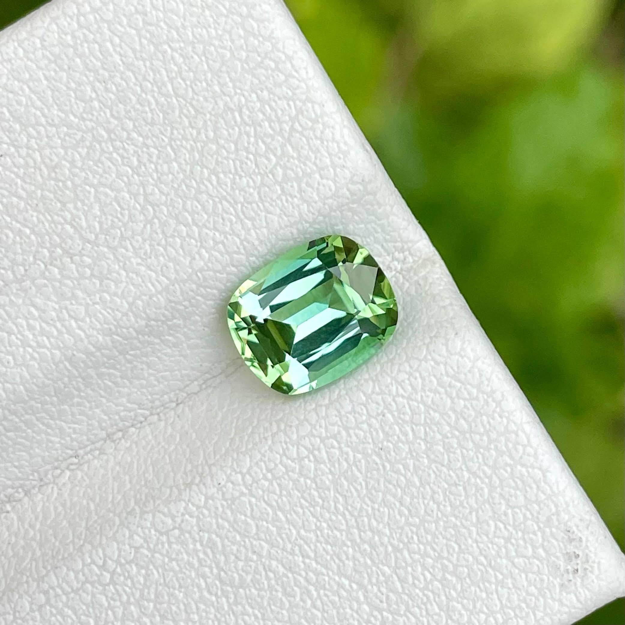 Weight 2.05 carats 
Dimensions 8.6x7.1x5.0 mm
Treatment none 
Origin Afghanistan 
Clarity eye clean 
Shape cushion 
Cut fancy cushion 



The 2.05 carat Mint Green Tourmaline stone, meticulously cut into a cushion shape, is a striking example of