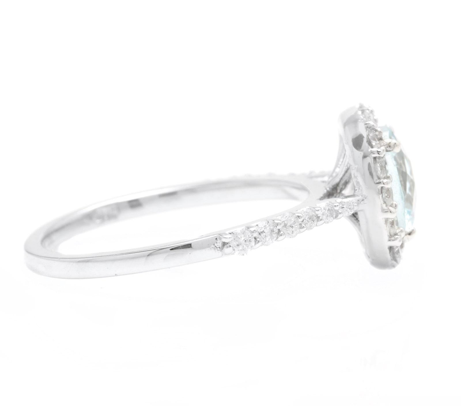 Mixed Cut 2.05 Carats Natural Aquamarine and Diamond 14K Solid White Gold Ring For Sale