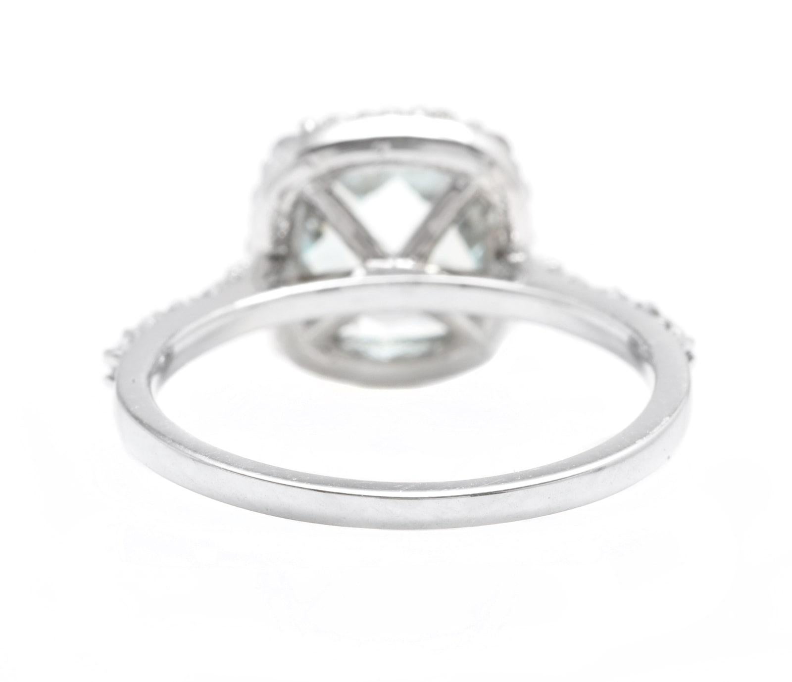2,05 Karat Natürlicher Aquamarin und Diamant 14K Massiv Weißgold Ring im Zustand „Neu“ im Angebot in Los Angeles, CA