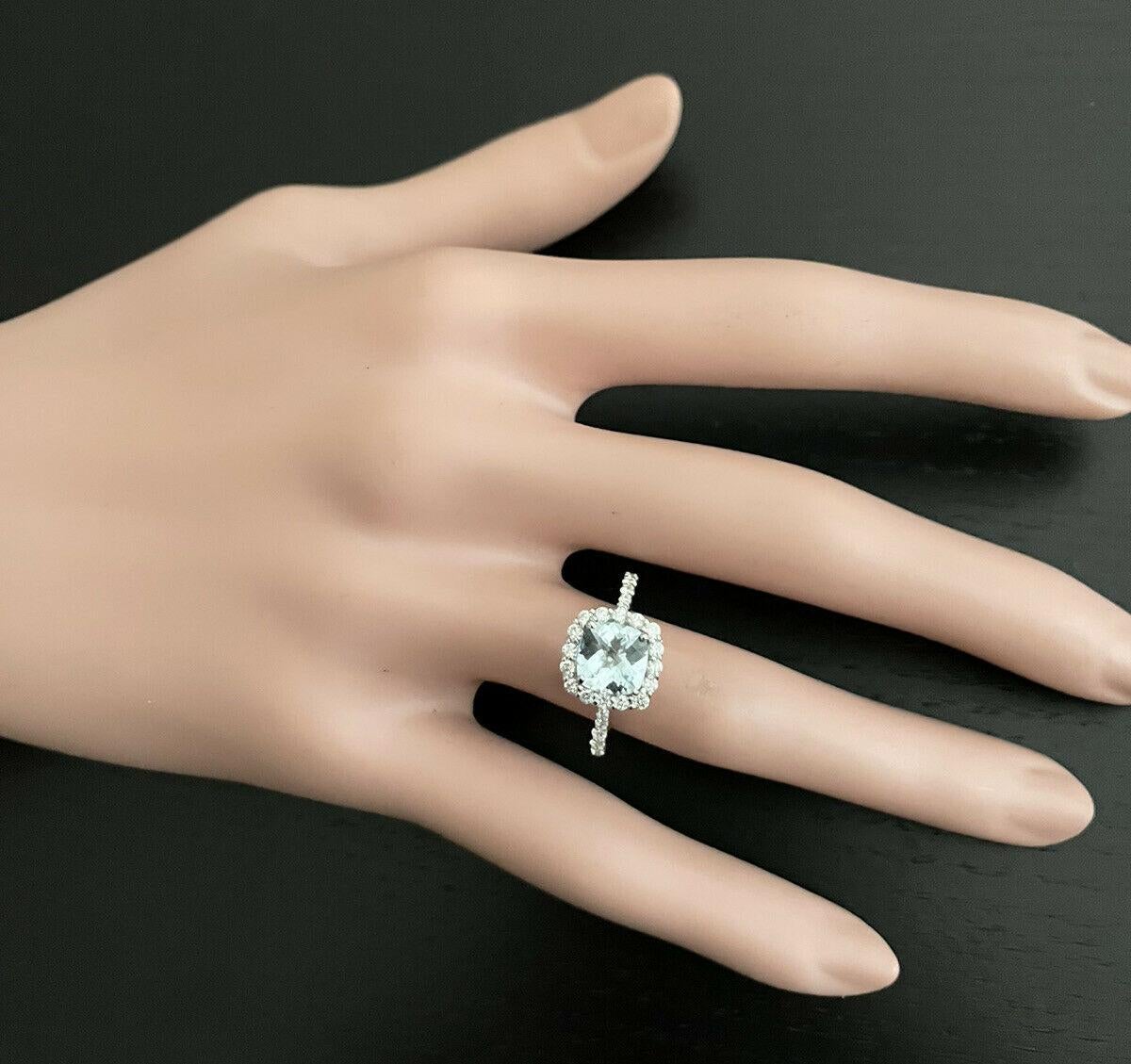 2,05 Karat Natürlicher Aquamarin und Diamant 14K Massiv Weißgold Ring Damen im Angebot